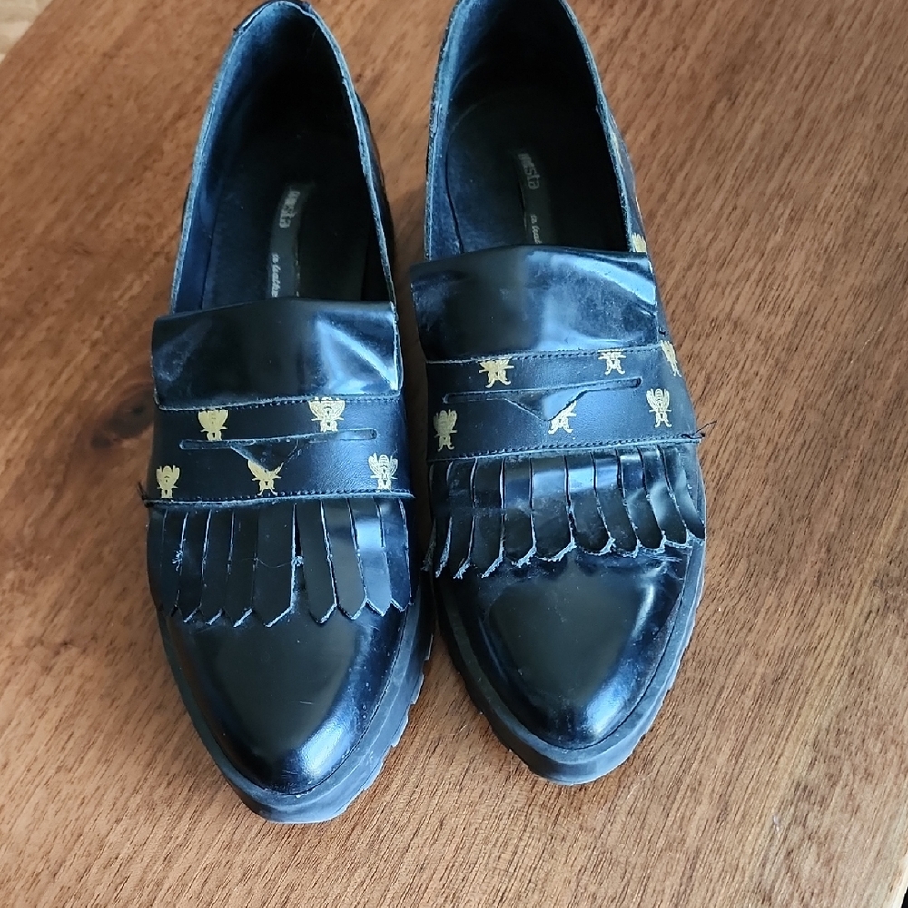Miista Black Loafers with Gold Bee Detailing